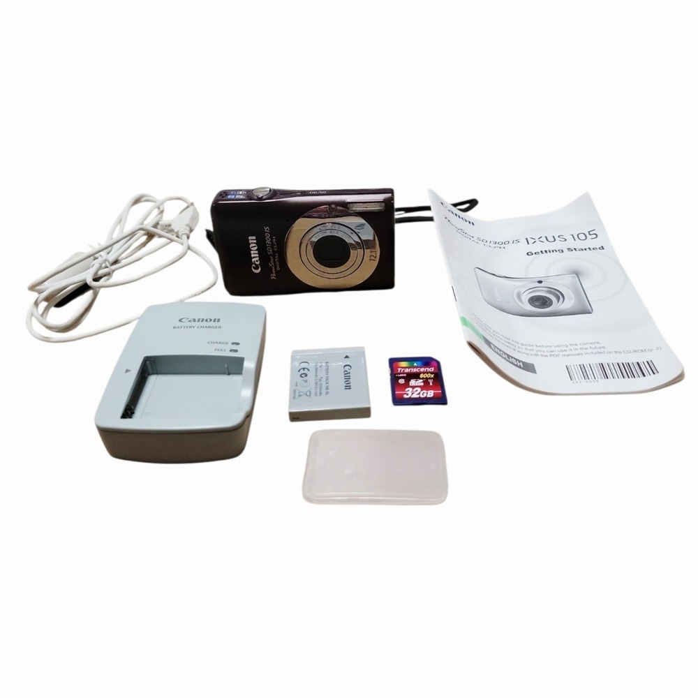 Canon PowerShot SD1300 IS 12.1MP Maroon Digital ELPH Camera 4x Zoom Tested 32GB